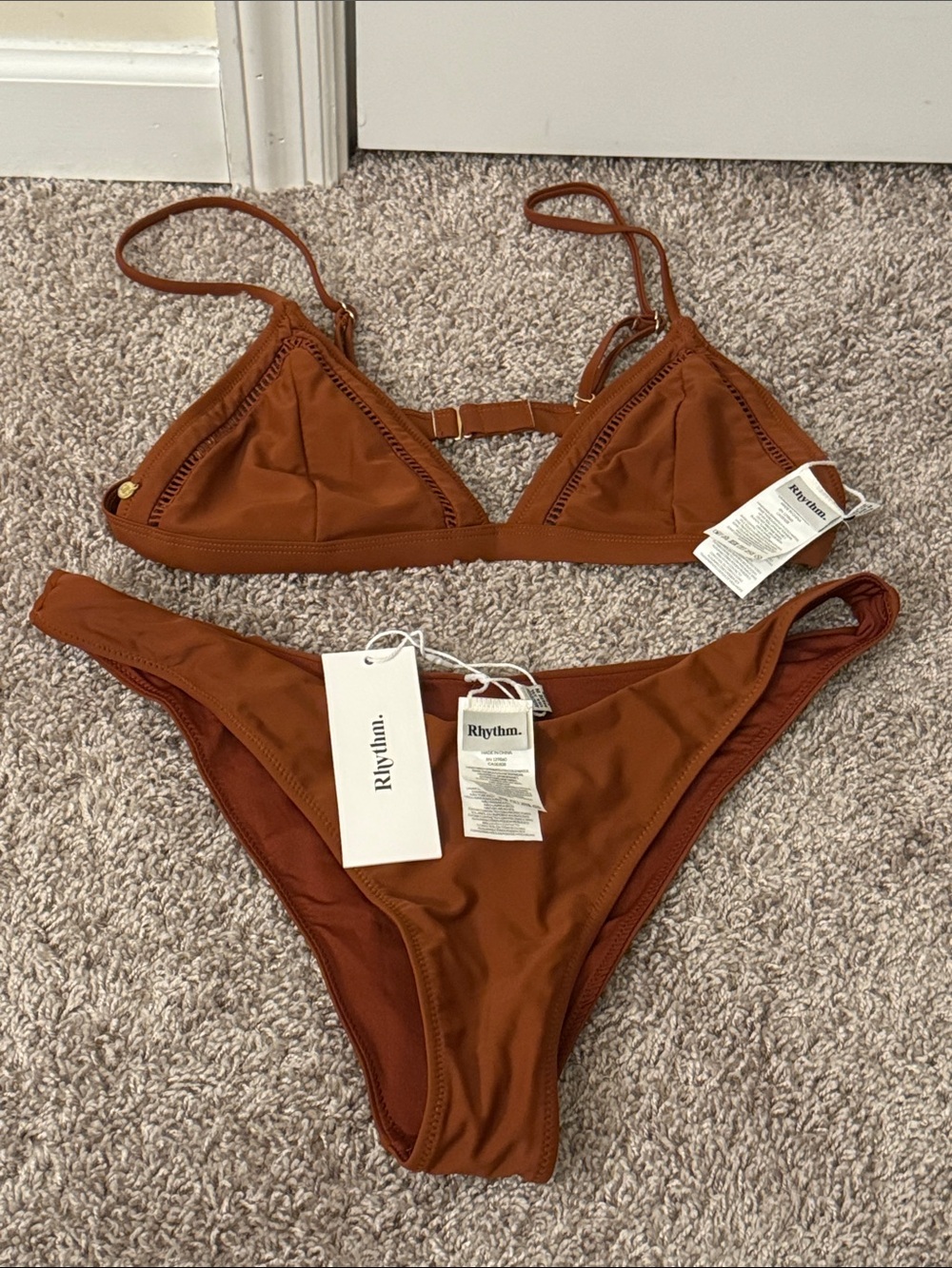 NWT Rhythm. Women's Rust Brown My Bralette Triangle Bikini Set Size XXL